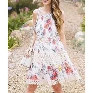 Anthropologie Ranna Gill Lace Crochet Floral‎ Kalila Midi Dress White Size Small